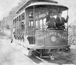 The Highland Park trolley in Staunton. Highland Park was located off Churchville Avenue in the western part of town. The operator with the mustache is Joe Randall. Courtesy Craig Peterson Collection