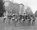 Military Band, also known as the Cadet Band, circa 1892.  It is believed that this was the first Cadet Band at Penn State. The band was used purely for military drills and every male student drilled throughout their four years. Penn State University Archives, Paterno Library