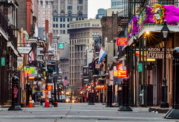 Bourbon Street was eerily empty early Mardi Gras morning 2021. The city’s prohibition on crowds and the sale of alcohol, plus the chilly weather, prevented a second superspreader event like Fat Tuesday 2020. David Grunfeld / The Times-Picayune | The Advocate