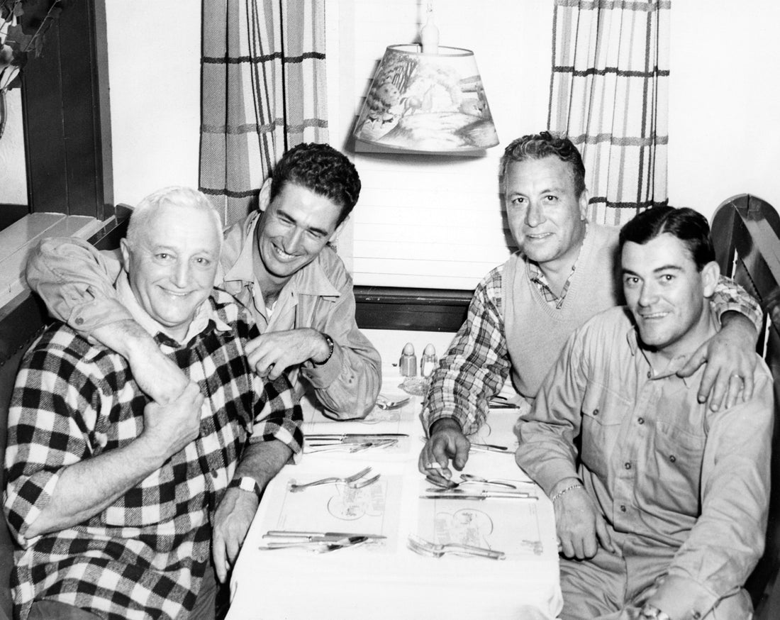 Louis Verza, left, President of Verza Tanning Company, with Boston Red Sox legend Ted Williams and two other hunting companions in Peabody, circa 1948. Courtesy Anonymous