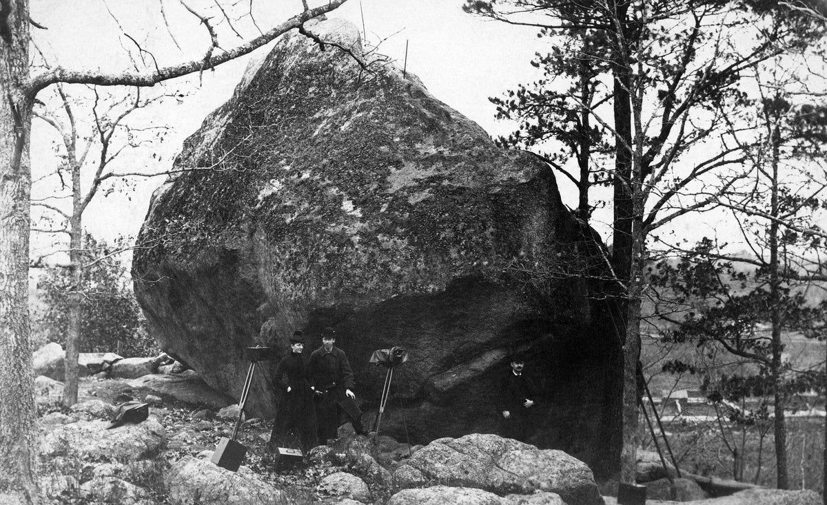 Surveryors at Ship's Rock, circa 1880s. Courtesy Peabody Historical Society