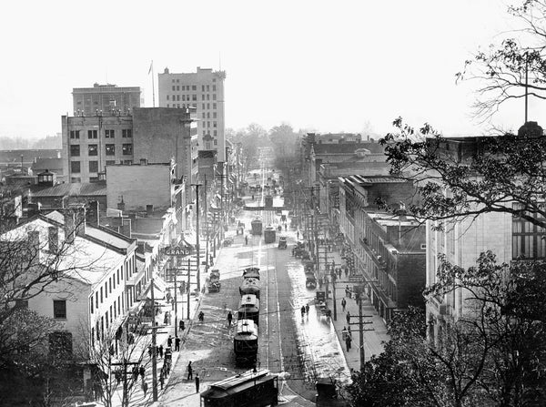 Fayetteville Street looking south from the North Carolina State Capitol’s dome, 1913. Courtesy State Archives of North Carolina / #PhC68.1.89