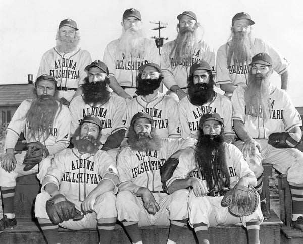 Albina Shipyard softball team before the Hell Shipyard old-timers game, circa 1957. Edwin A. George is in the first row, second from left. Courtesy Sharon A. Sullivan