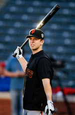 Giants Buster Posey warms up prior to batting practice at Rangers Ballpark in Arlington, Oct. 29, 2010 The Giant have a two game lead in the World Series with the Texas Rangers, with game three to be played Saturday night. Lance Iversen / The Chronicle