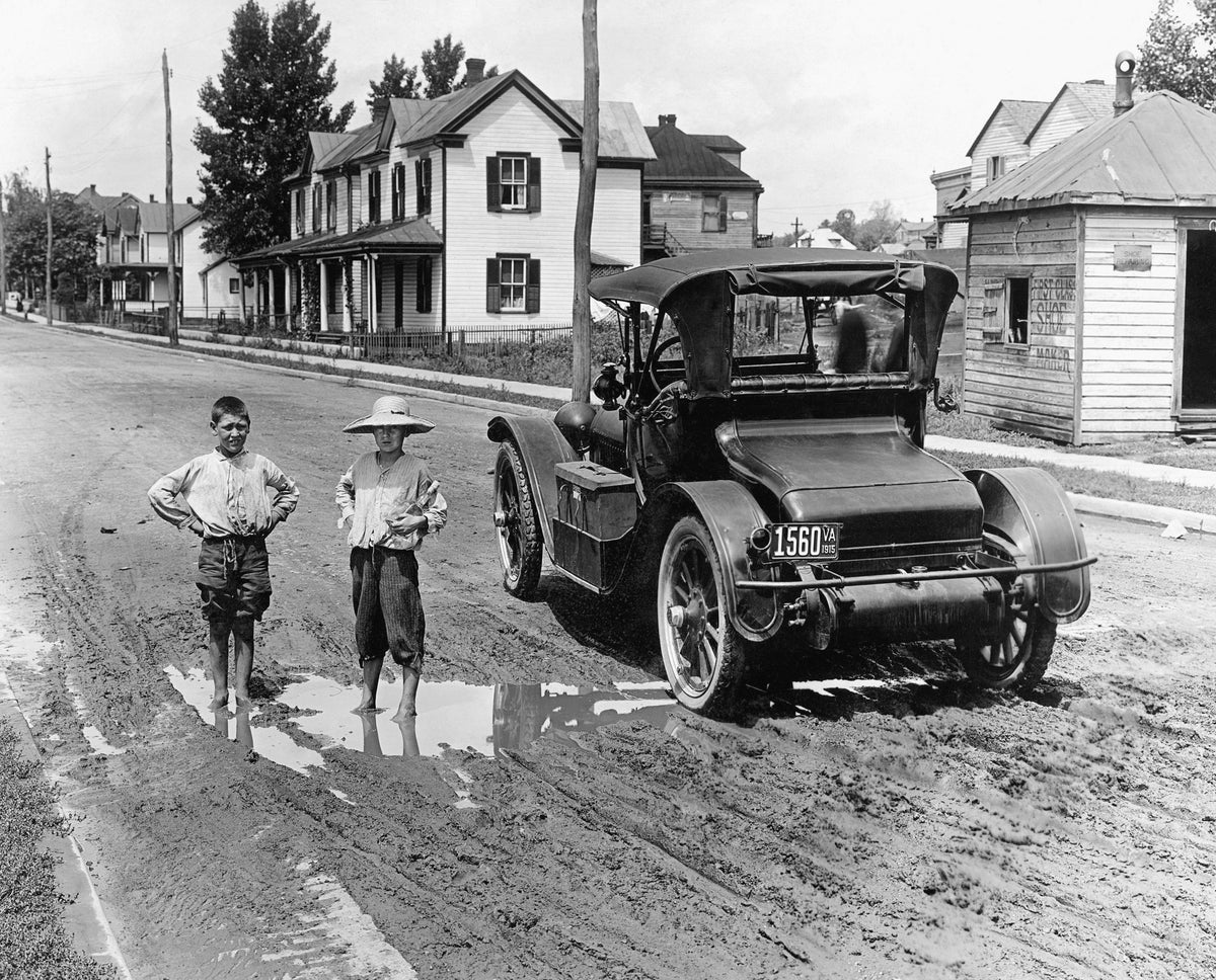 Two youths with an early vehicle, 1915. COURTESY THE ROANOKE TIMES