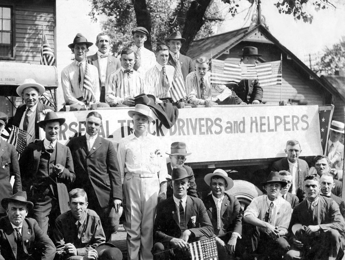 Rock Island Arsenal truck drivers during the Labor Day Parade, 1919. Courtesy Betty Stearns