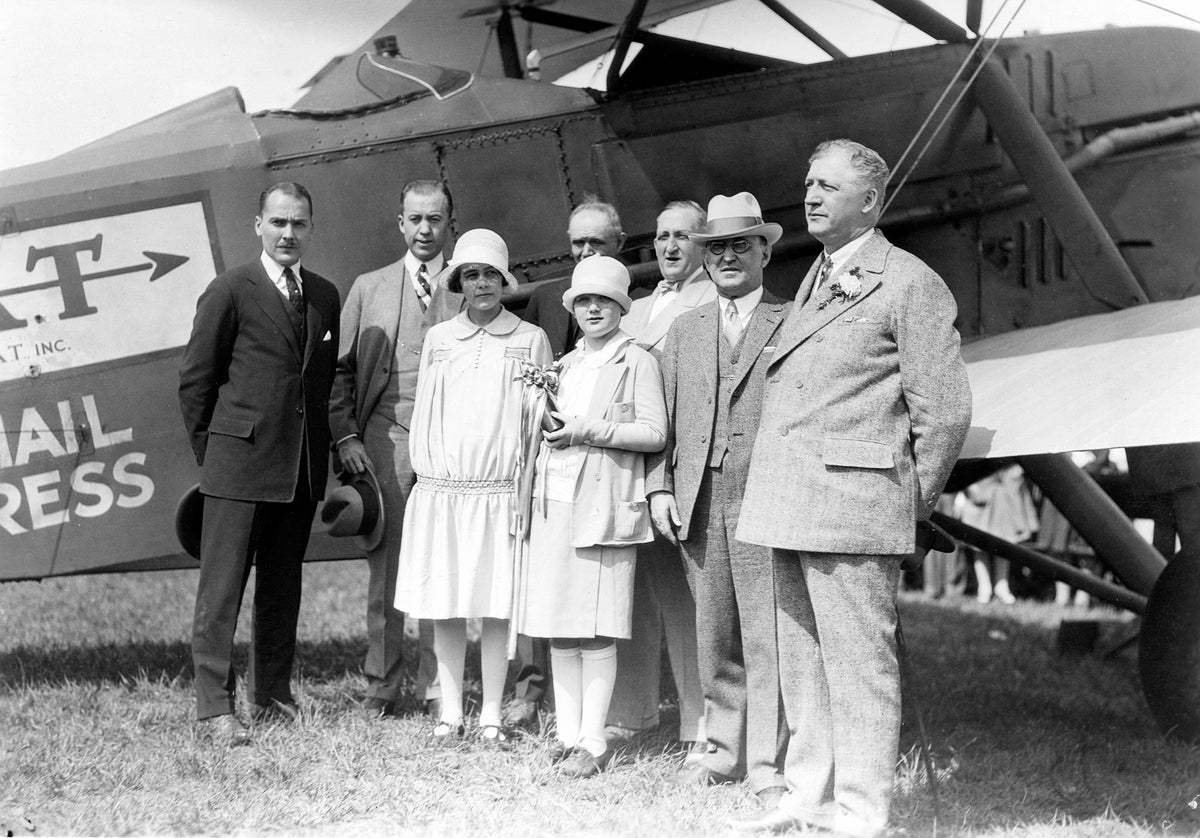 Preparing for the christening of the first airplane to carry mail from Franing Field, Moline, May 12, 1926. The plane was bound for Kansas City and several other cities, ending in Fort Worth, Texas. Courtesy Linda Utke Crouch