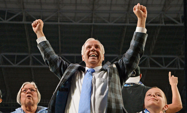 UNC head coach Roy Williams reacts with his family after the playing of One Shining Moment as the Tar Heels beat Gonzaga 71-65, April 3, 2017, at the NCAA Final Four National Championship game in Glendale, Ariz., at the University of Phoenix Stadium.  Courtesy Chuck Liddy / The News & Observer