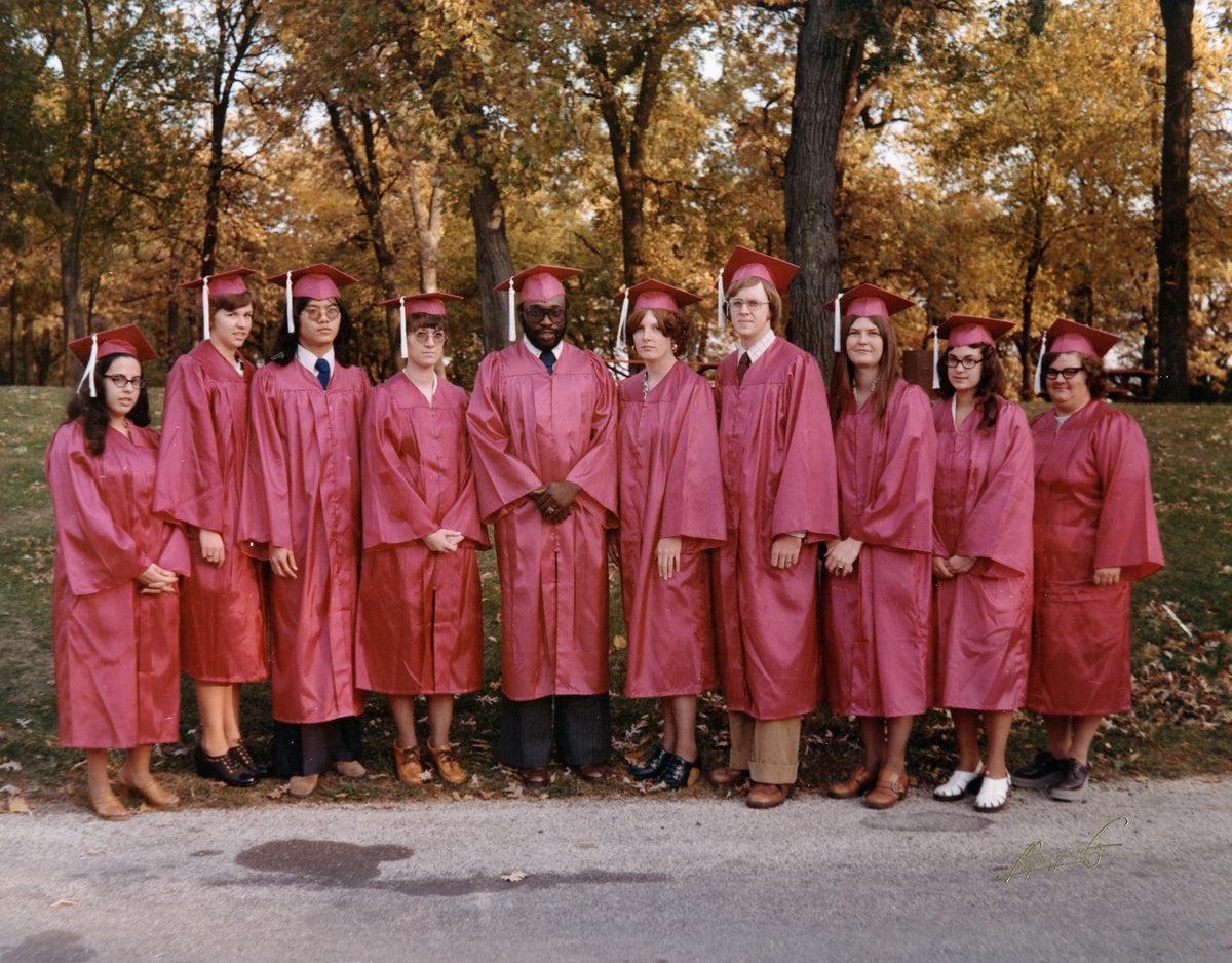 Graduating class of 1974-75 at Rockford Business College at Blackhawk Park.