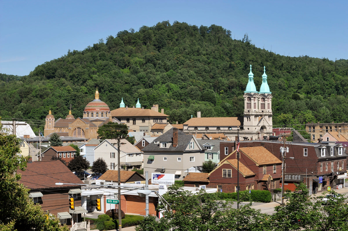 The spires of several churches rise into the sky in Johnstown’s Cambria City neighborhood, July 25, 2012. Courtesy The Tribune-Democrat