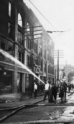 The Gilbert Block, then just six years old, was heavily damaged by a fire caused by an overheated flue on June 25, 1915. Mystic River Historical Society