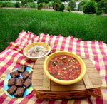 Summer picnics for Clare's Kitchen. Gazpacho soup and Pooh's cole slaw, Philippa's fudge brownies.