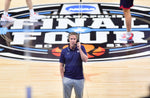 Gonzaga head coach Mark Few speaks with Jim Nantz from the court during a socially distant interview on April 2, 2021, before facing UCLA in a Final Four matchup at Lucas Oil Stadium in Indianapolis. Tyler Tjomsland / The Spokesman-Review