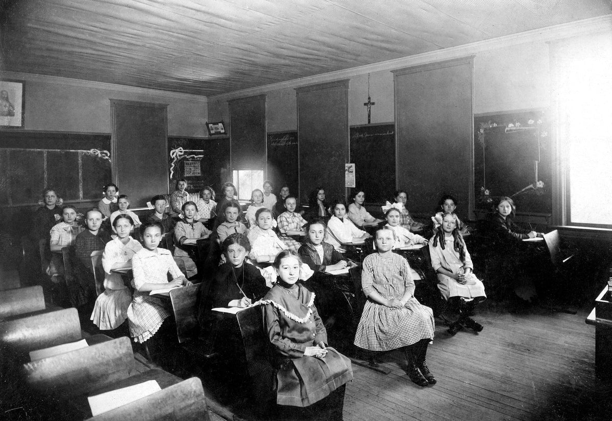 St. John the Baptist Catholic School classroom, 1844 Lincoln Avenue, Robertsdale, circa 1903. Courtesy Whiting-Robertsdale Historical Society