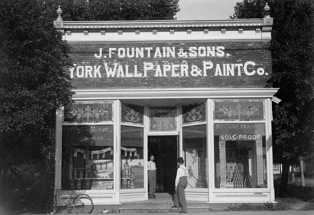 Beautiful, small specialty shops were a big part of the early economy in York County as merchants found many niches to fill. That includes the J. Fountain and Sons York Wall Paper and Paint Company, which was located at Lincoln Avenue and Eighth Street. The details of the store, itself, are intriguing as the outside is as ornate as the wares they sold inside.