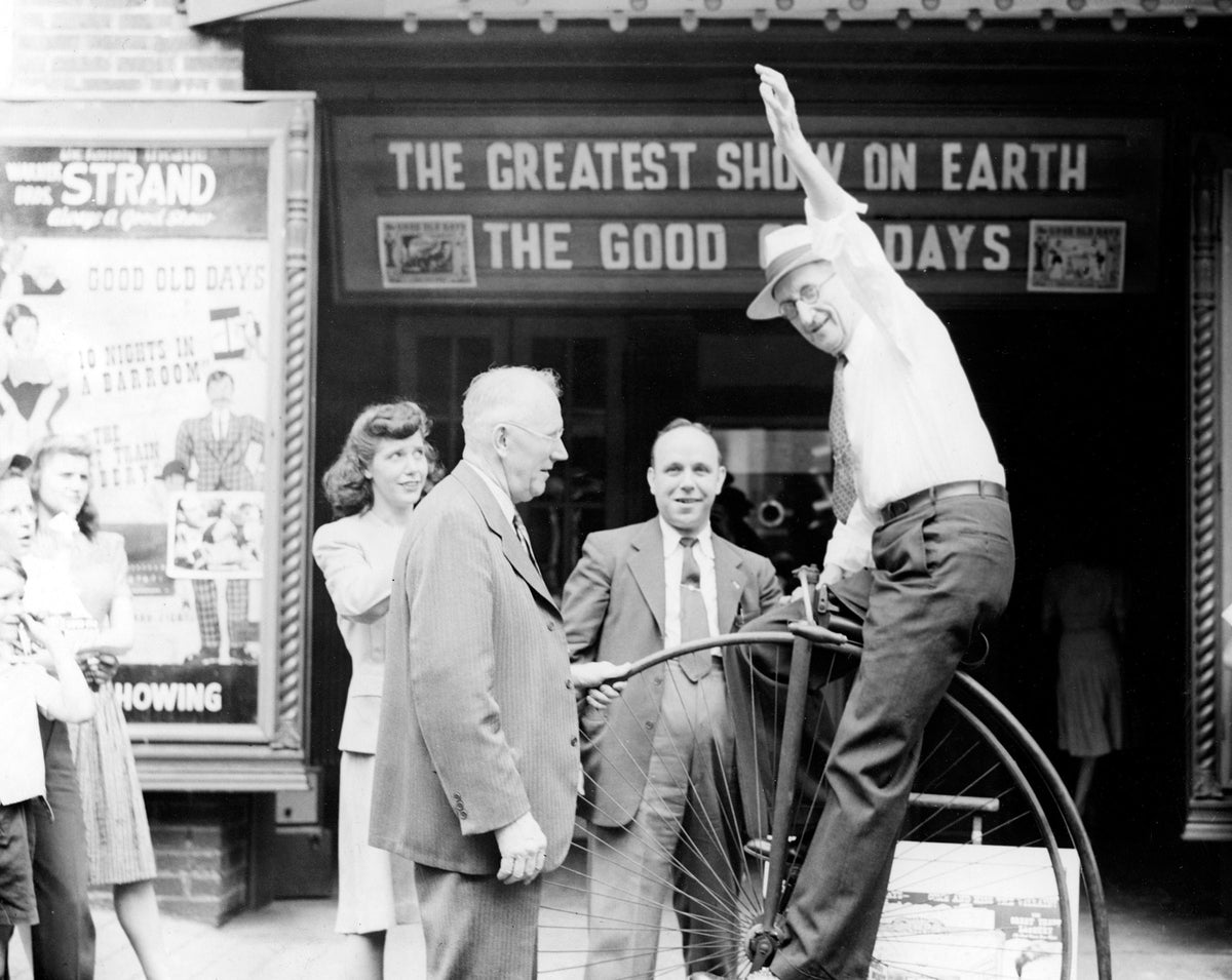 Mayor William Grubert hamming it up in front of the Strand Theater, circa 1945. Courtesy Augusta County Historical Society