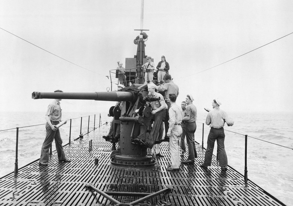 Gunnery training while underway on board submarine, 1940s. Courtesy Submarine Force Library and Museum