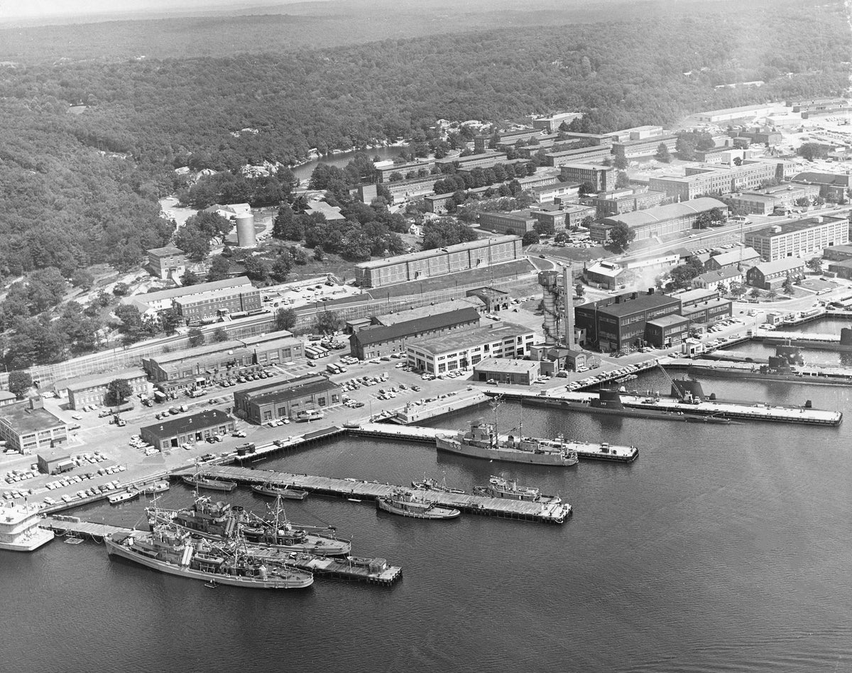 Aerial view of the Subase, 1960s. Courtesy Submarine Force Library and Museum