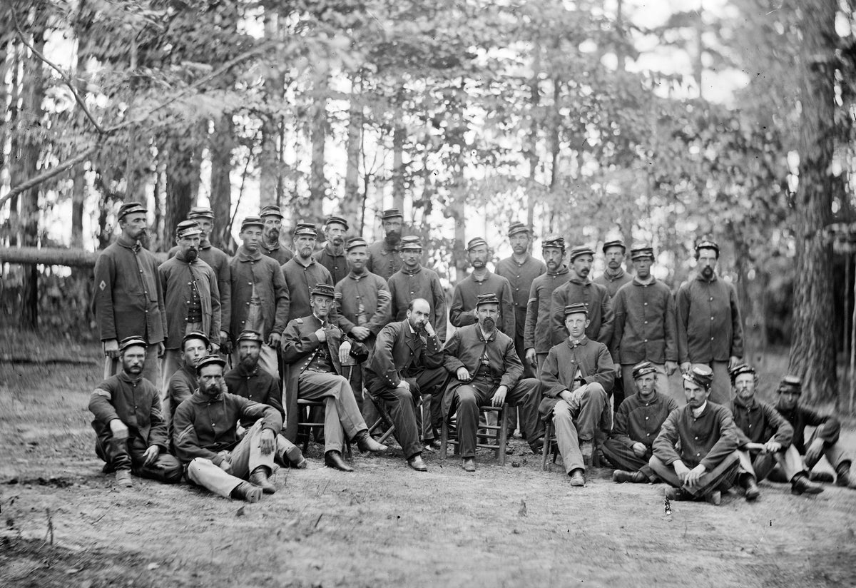 Commissioned and noncommissioned officers of Cos. C and D, 1st Massachusetts Cavalry. Courtesy Library of Congress, Prints & Photographs Division, LC-DIG-cwpb-03767