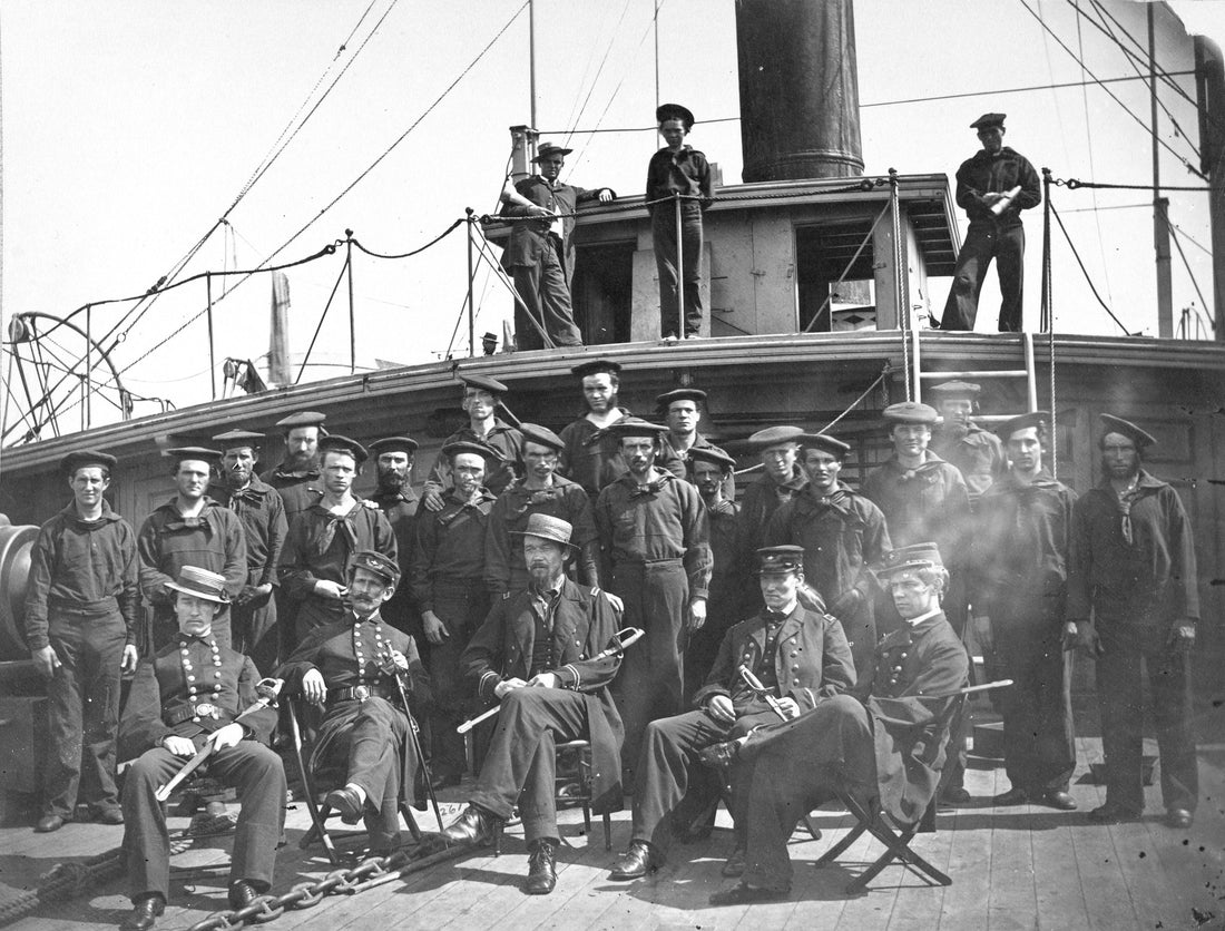 Officers and crew on deck of gunboat Agawam, James River, Va. Courtesy Library of Congress, Prints & Photographs Division, LC-DIG-ppmsca-33953