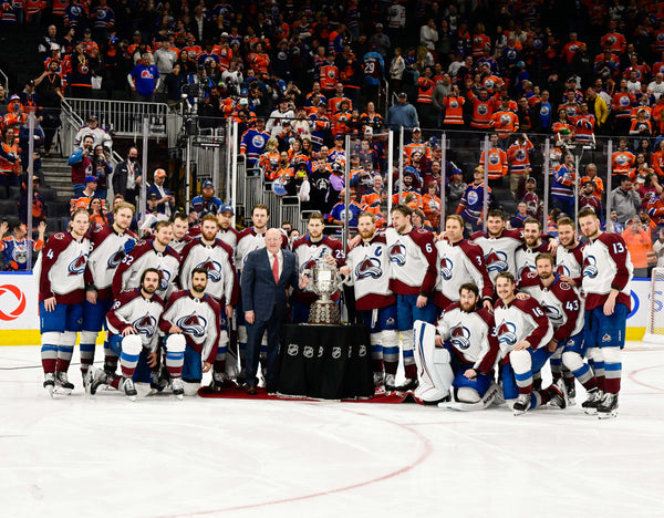 The Colorado Avalanche pose with the Clarence S. Campbell Bowl after defeating the Edmonton Oilers 6-5 winning the NHL Stanley Cup Western Conference Final at Rogers Place June 06, 2022. The Avalanche won 6-5 to move on to the Stanley Cup Final. Andy Cross/The Denver Post
