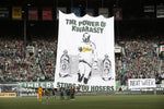 The Timbers Army unveils an Adam Kwarasey tifo that reads 'The power of Kwarasey stops you hosers' to honor the Timbers goalkeeper before the the Portland Timbers 2015 MLS Cup Playoffs game against The Vancouver Whitecaps at Providence Park on Sunday, Nov. 1, 2015 in Portland, Oregon. Thomas Boyd/Staff