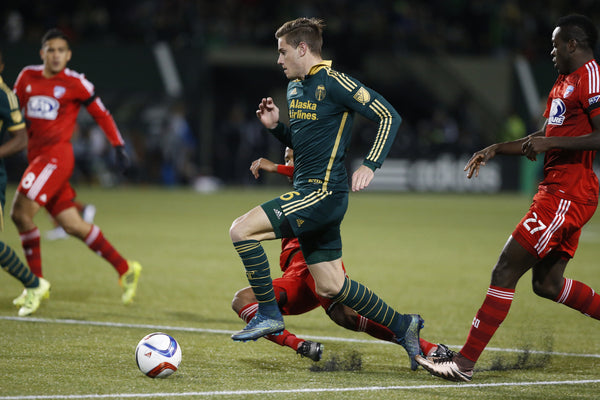 Lucas Melano (#26) on a run for the Timbers. Image from the first leg of the Portland Timbers Western Conference Championships matchup against FC Dallas in the MLS Cup Playoffs at Providence Park in Portland, Oregon on Nov. 22, 2015. Thomas Boyd/Staff