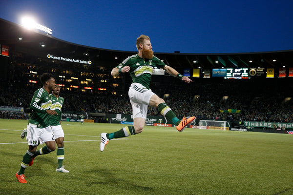 Portland Timbers defender Nat Borchers (7) celebrates his goal against FC Dallas on April 4, 2015, at Providence Park. Thomas Boyd/Staff