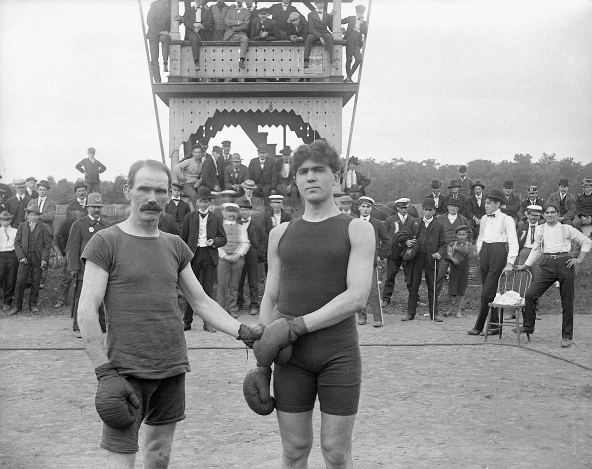 Two boxers ready for a bout probably at the Oneida County Fair, circa 1915. Courtesy Oneida County History Center