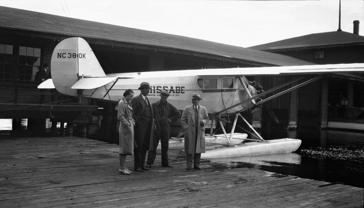 Duluth’s first airmail service mail being delivered on Memorial Day at the Duluth Boat Club on Minnesota Point, Duluth, May 30, 1931. Northwest Airways (later Northwest Airlines) added Duluth to their delivery network in 1931, but the city lacked an adequate airport, so ramps were set up at the boat club for seaplanes to taxi in and out. Courtesy University of Minnesota Duluth Kathryn A. Martin Library Archives (Digitally enhanced or Detailed)