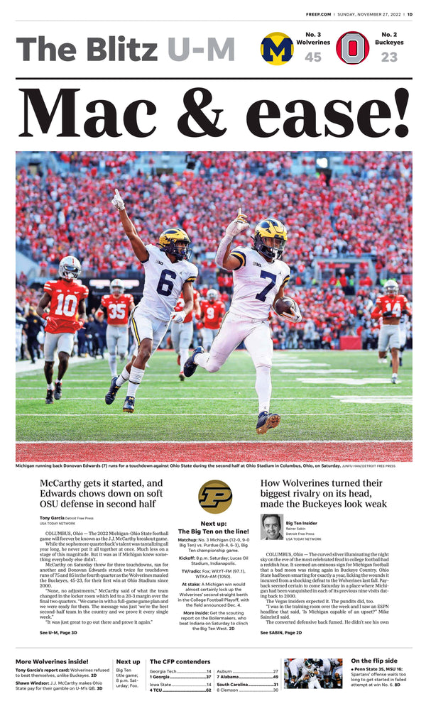 Mac & Ease: 2022 Michigan vs Ohio State Front Page Poster