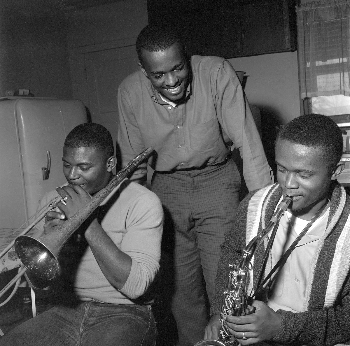 North Texas State University students and three members of The Dominoes, (from left) A. D. Whitfield, Bobby Smith, and Rudy Love, playing together in 1963. Courtesy University Photograph Collection (U0458), University of North Texas Special Collections / #UNTA_U0458-104-256-07