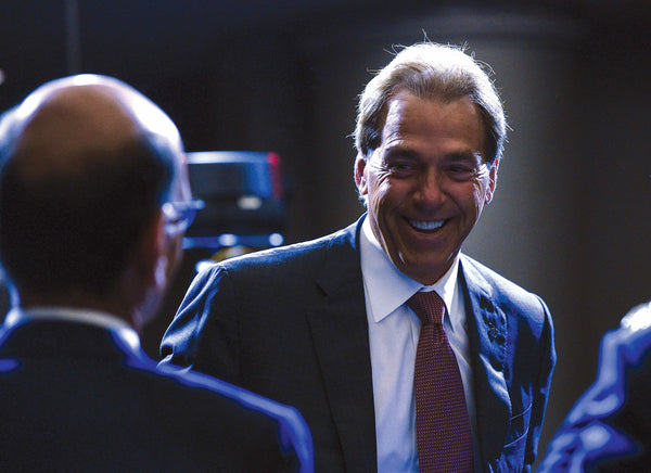 Alabama Crimson Tide head coach Nick Saban talks with SEC Network personality Paul Finebaum during SEC Media Days at the Hyatt Regency Birmingham-The Winfrey Hotel. Adam Hagy / USA TODAY Sports