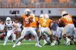 Tennessee quarterback Hendon Hooker (5) throws a pass during football game between Tennessee and Ball State at Neyland Stadium in Knoxville, Tenn. on  Sept. 1, 2022. (Jamar Coach/News Sentinel)