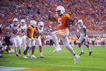 Tennessee quarterback Hendon Hooker (5) jumps into the end zone during the Tennessee vs Ball State football game in Neyland Stadium, Knoxville, Tenn. on Thursday, Sept. 1, 2022. (Jamar Coach/News Sentinel)