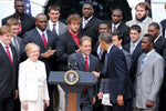 United State president Barack Obama shakes hands with Alabama Crimson Tide football coach Nick Saban during a photo opportunity for the BCS Championship team at the White House, April 15, 2013. H.Darr Beiser / USA TODAY Sports