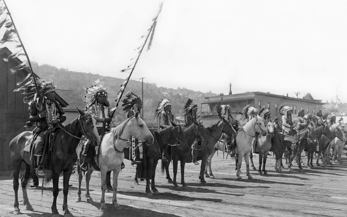Local Natives on dress parade in Pendleton, circa 1916. Courtesy Wayne Low Collection