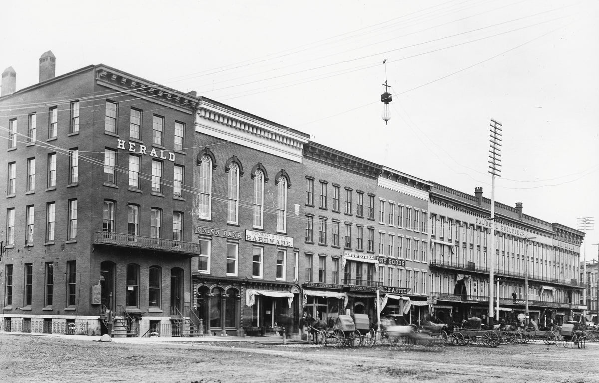 Paddock buildings on Washington Street, late 1800s. Courtesy Watertown Daily Times