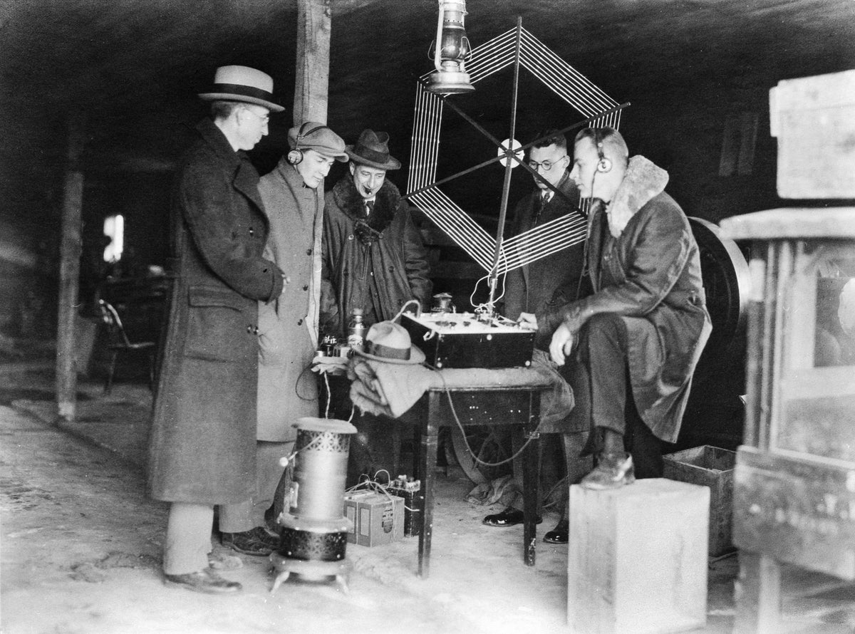 Radio Station WCAD pioneers using a loop antenna, circa 1921. Courtesy Watertown Daily Times