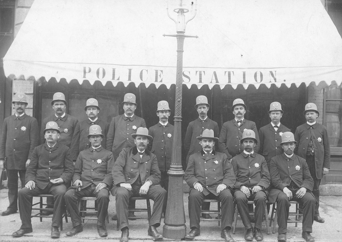 Winona Police Department at 51 West Second Street, circa 1905. Included in the photo: George Hanson, Leopold Shoenig, George McCaffrey, and George Kammerer. Courtesy Winona County Historical Society
