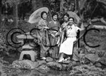 Japanese Tea Garden at the 1935 California Pacific International Exposition in Balboa Park. Left to right: Tura Kobayashi, Fumiko Hattori, Osamu Asakawa, and Cordelia Barnhisel. San Diego History Center, Union-Tribune Collection (#UT3042)