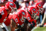 Georgia’s offensive line warms up before the game between Kent State and Georgia in Athens, Ga., Sept. 24, 2022. Joshua L. Jones / Athens Banner-Herald