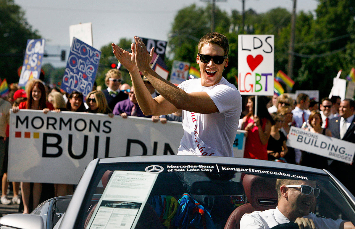 Grand marshal Dustin Lance Black leads the annual gay pride parade through downtown Salt Lake City followed by the group Mormons Building Bridges in June 2012. Scott Sommerdorf / The Salt Lake Tribune