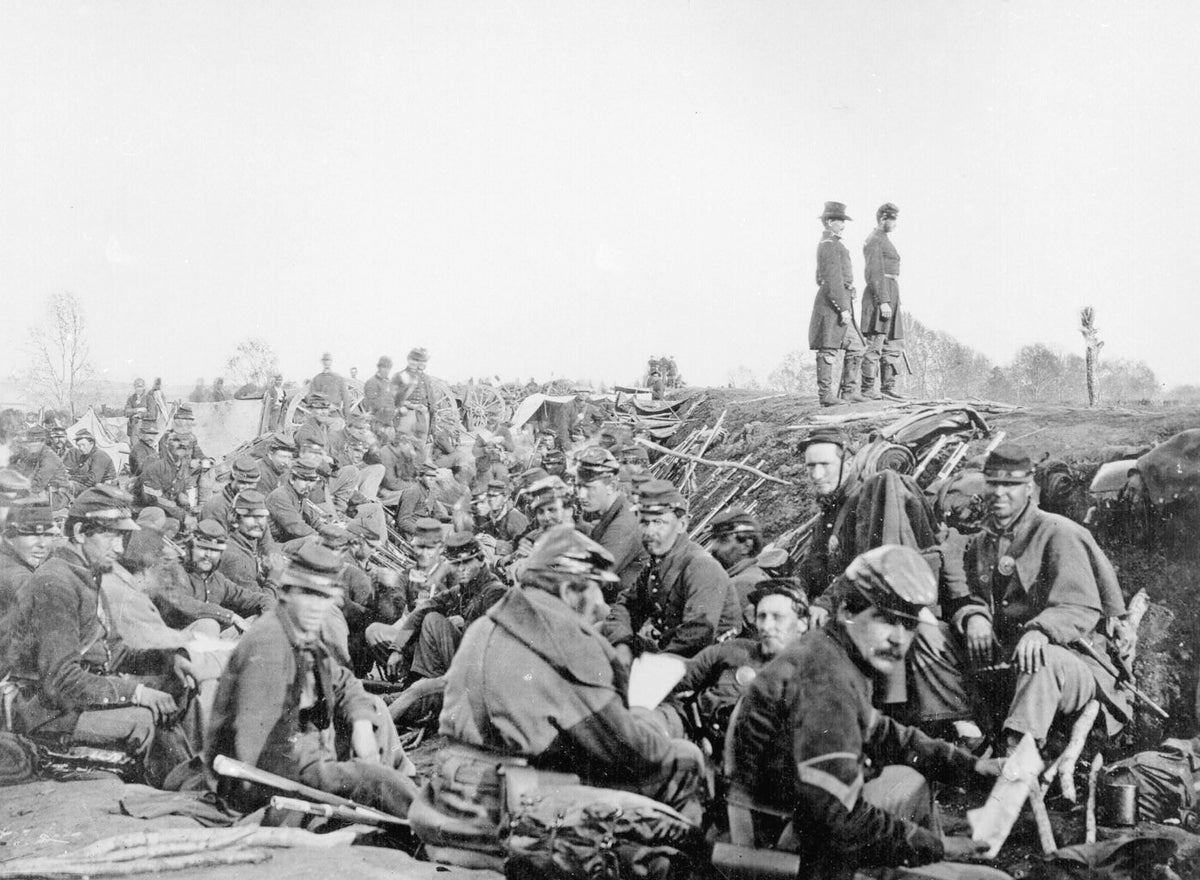 Union soldiers from the VI Corps, which included Western Massachusetts troops, await the call to battle near Chancellorsville and Fredericksburg Va. Library of Congress, Prints & Photographs Division, LC-DIG-ppmsca-34476