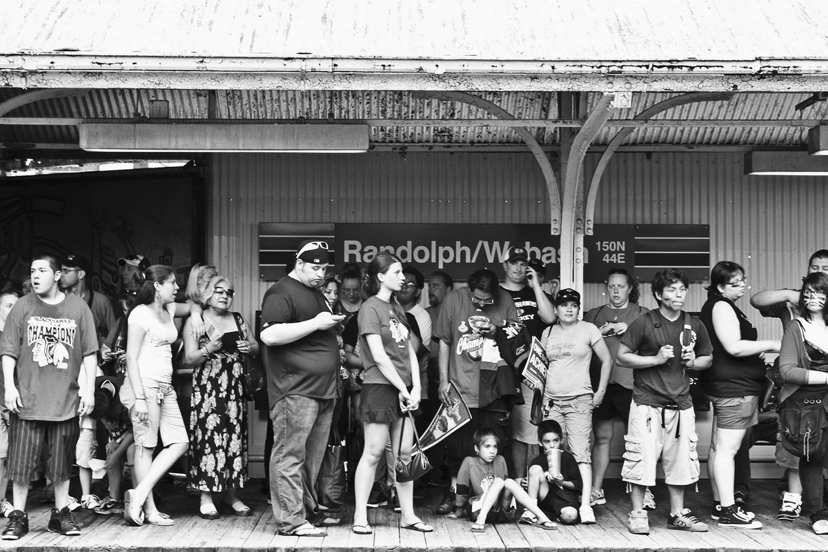 A crowd waits for a Brown Line train after the Blackhawks celebration. Tracy Deis