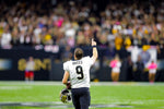 Drew Brees acknowledges the fans after breaking the all time NFL passing record with a 62-yard pass completion to wide receiver Tre’Quan Smith on Oct. 8, 2018. David Grunfeld / The Times-Picayune | The Advocate