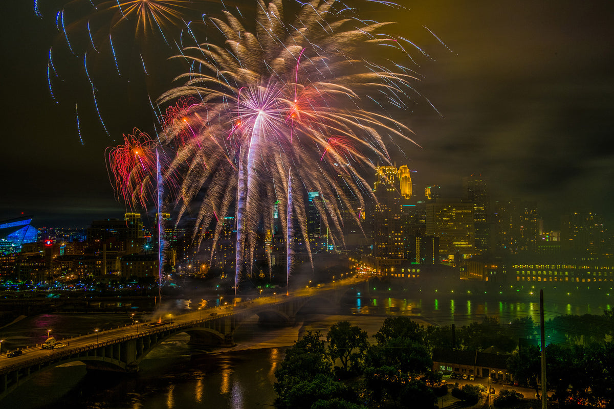 Fireworks were the finale of the Minneapolis Aquatennial on Saturday night. Photograph by Dennis Hoyne