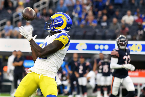 Rams receiver Van Jefferson catches a long touchdown pass from from Matthew Stafford against the Bears in the 1st quarter at SoFi Stadium in Inglewood Sunday. Wally Skalij/Los Angeles Times