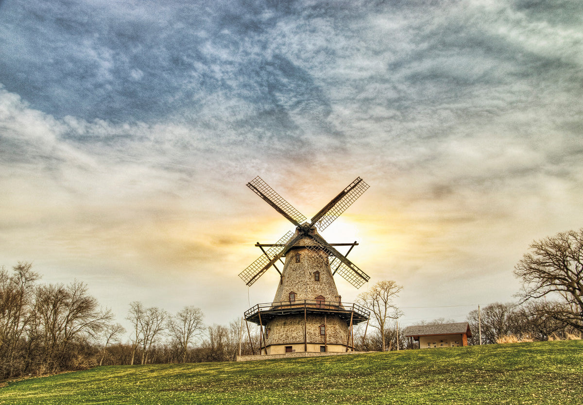 This working windmill is located in Geneva, Illinois. The Fabyan Windmill dates back to the 1850s, is 68 feet, and is now considered a historic place. It is made from cypress and black walnut, and oddly has no metal nails. Sails are attached to operate the mill. Joe Lekas