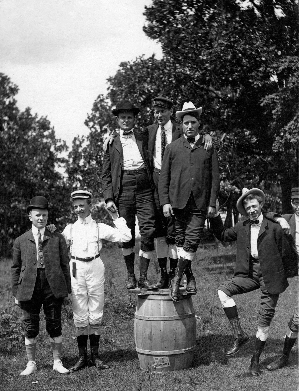 A group of friends at Lake Emily, 1898. From left: Clay Evenson, Herman Maves, Jo Poetz, John A. Johnson, Albert Dick, William Everett. Johnson was governor of Minnesota from 1905 to 1909. Courtesy Nicollet County Historical Society